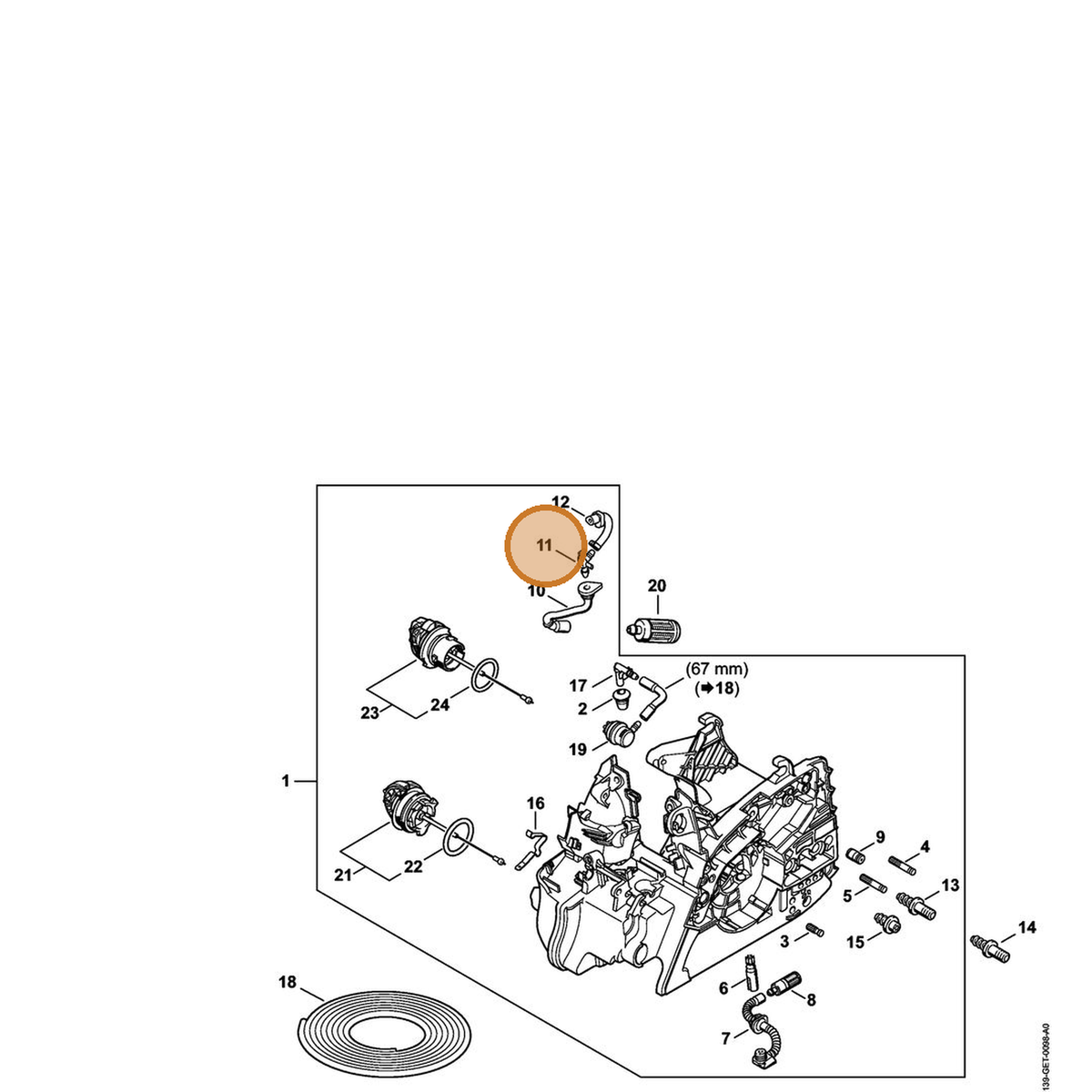 STIHL part 1139-122-3900 — IPL diagram snippet (6x zoom, amber highlight)