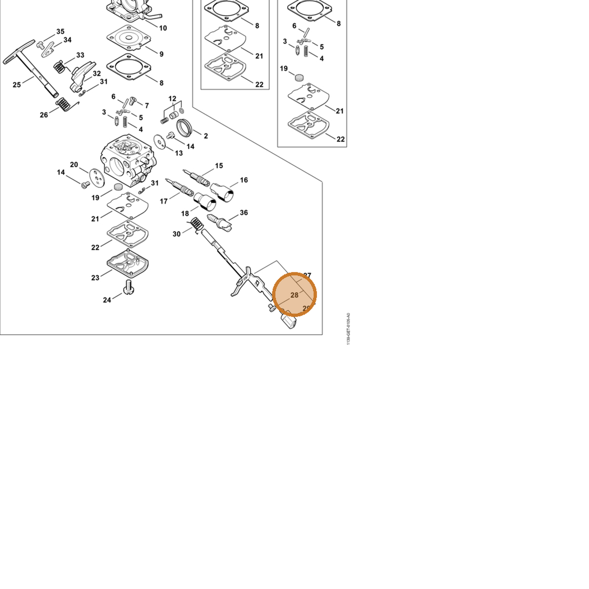 STIHL part 1139-122-7101 — IPL diagram snippet (6x zoom, amber highlight)