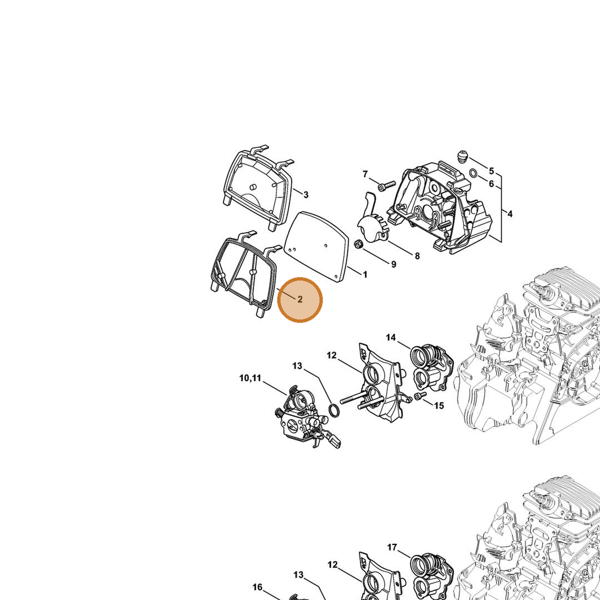 STIHL part 1139-124-0500 — IPL diagram snippet (6x zoom, amber highlight)