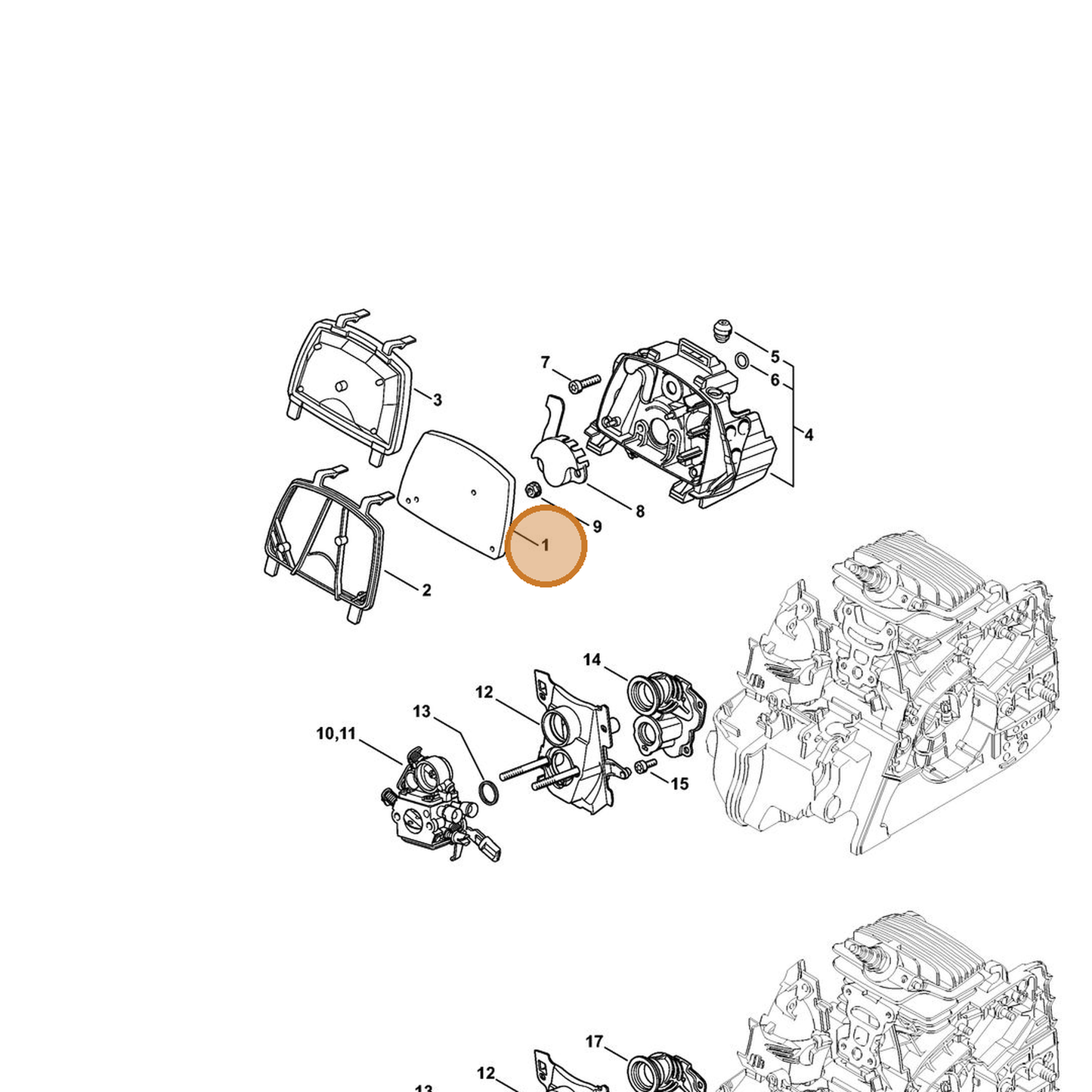 STIHL part 1139-124-0800 — IPL diagram snippet (6x zoom, amber highlight)