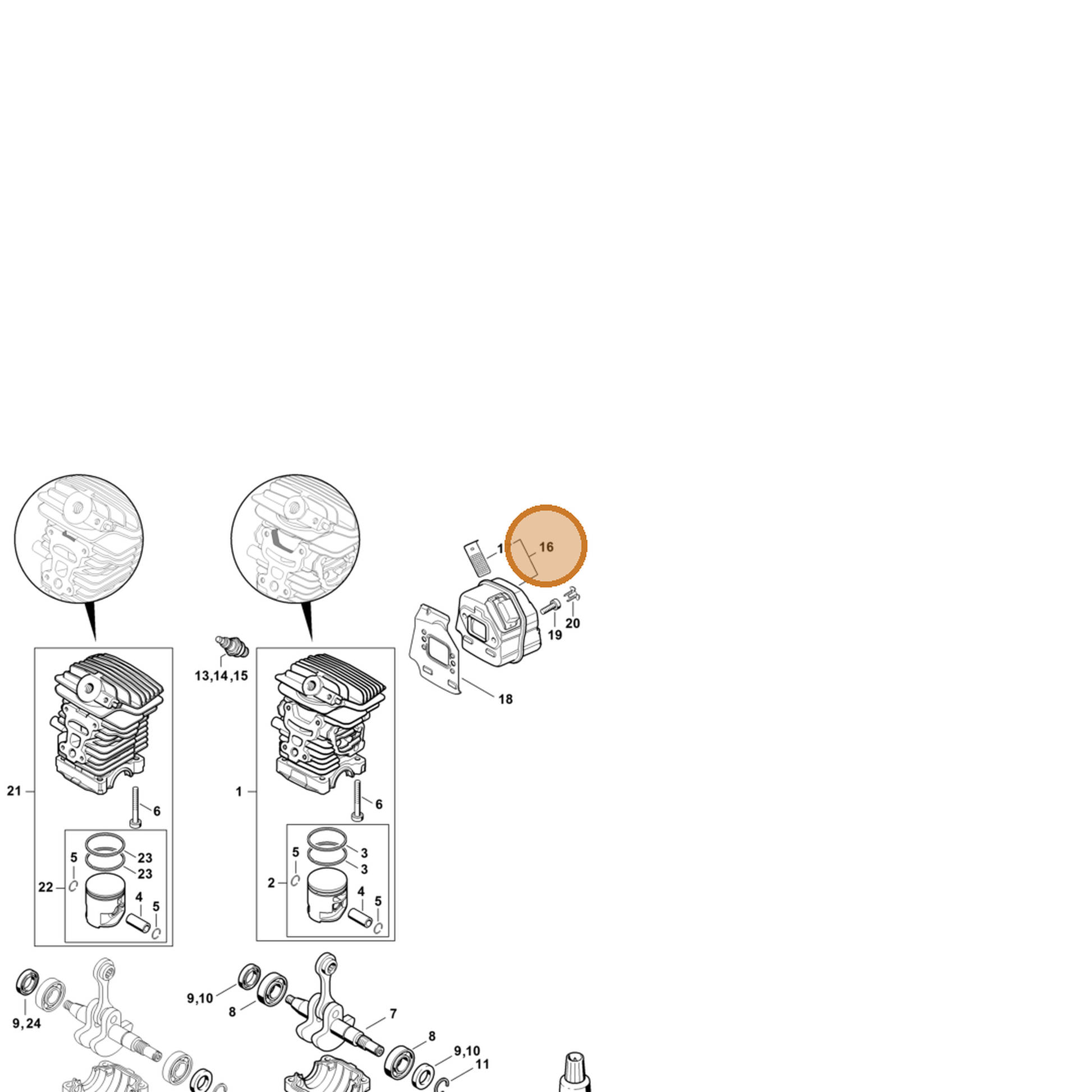 STIHL part 1139-140-0608 — IPL diagram snippet (6x zoom, amber highlight)