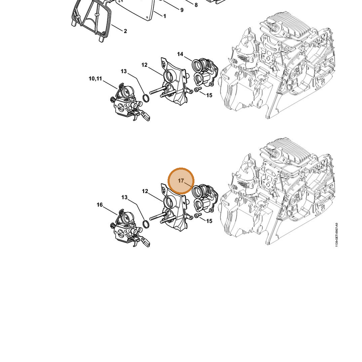 STIHL part 1139-140-2500 — IPL diagram snippet (6x zoom, amber highlight)