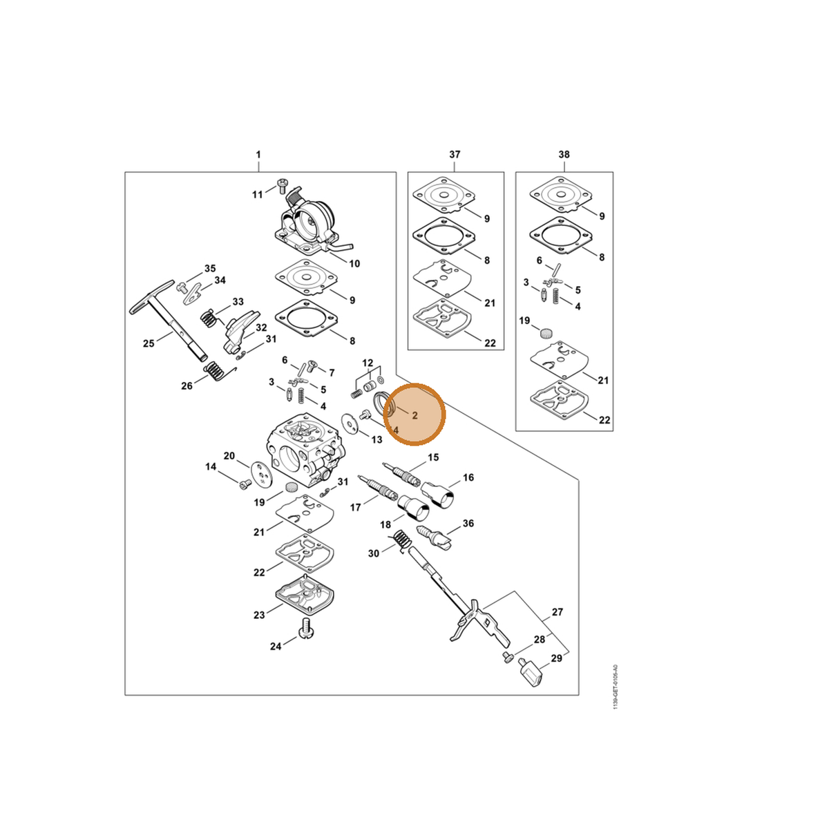 STIHL part 1139-141-1802 — IPL diagram snippet (6x zoom, amber highlight)