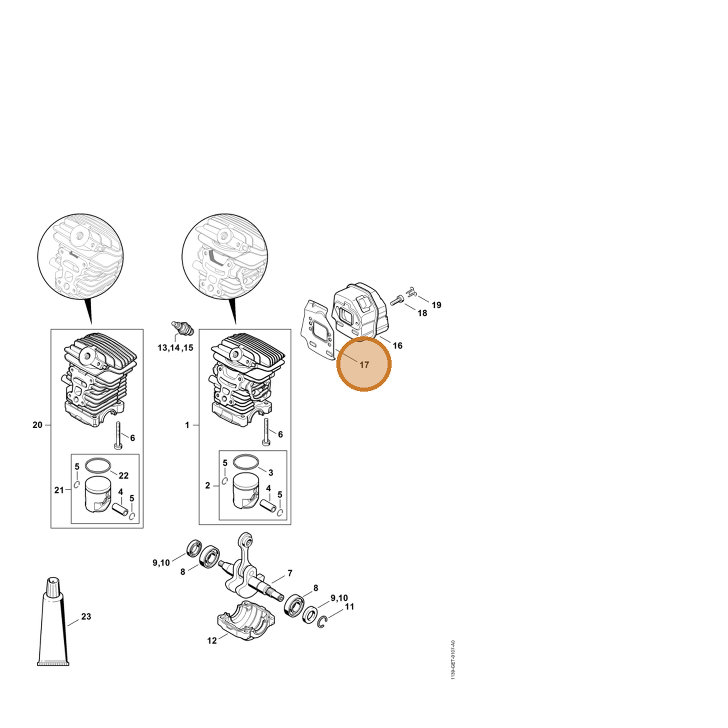 STIHL part 1139-141-3201 — IPL diagram snippet (6x zoom, amber highlight)