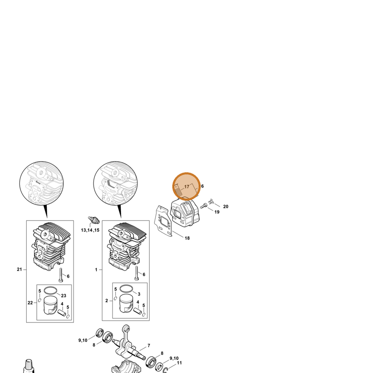 STIHL part 1139-141-9000 — IPL diagram snippet (6x zoom, amber highlight)