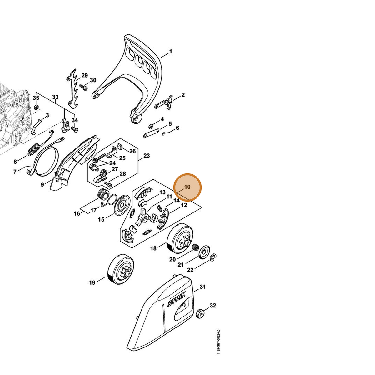 STIHL part 1139-160-2000 — IPL diagram snippet (6x zoom, amber highlight)