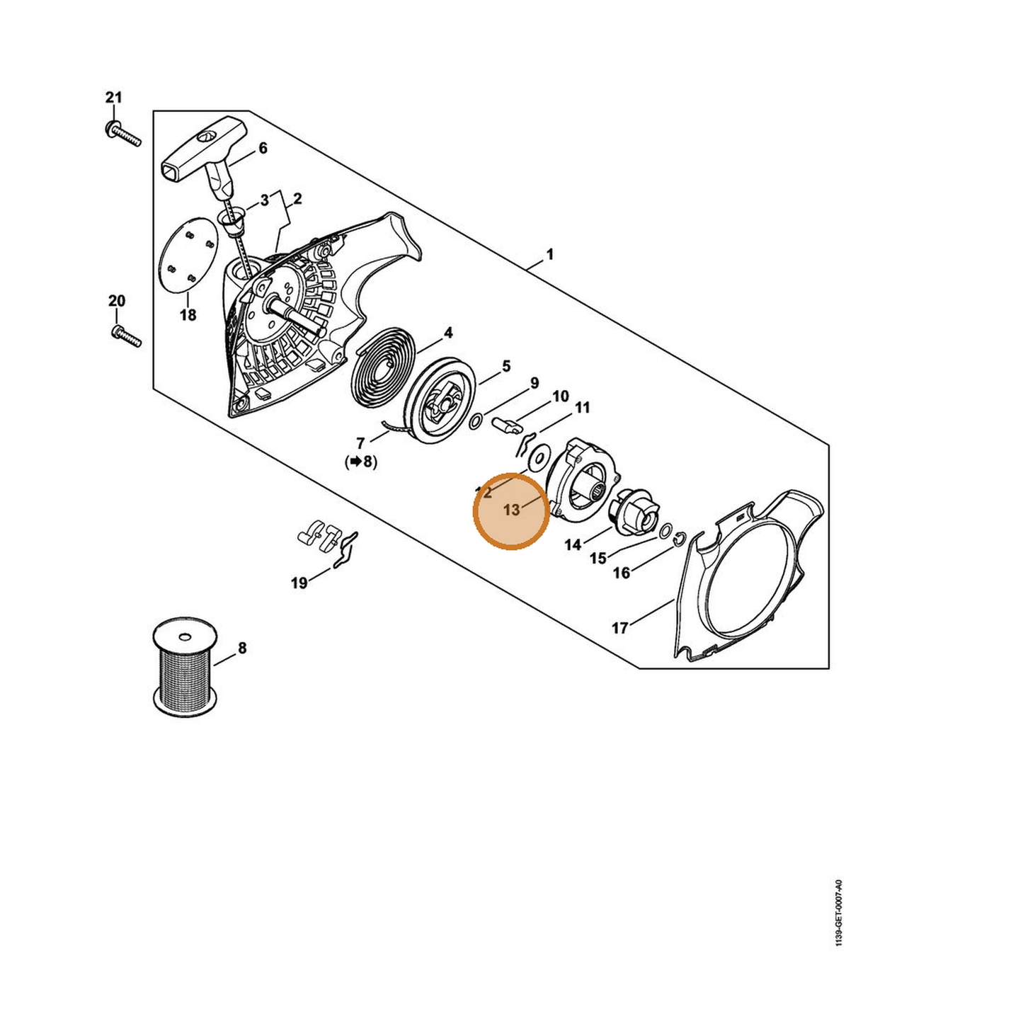 STIHL part 1139-190-0700 — IPL diagram snippet (6x zoom, amber highlight)