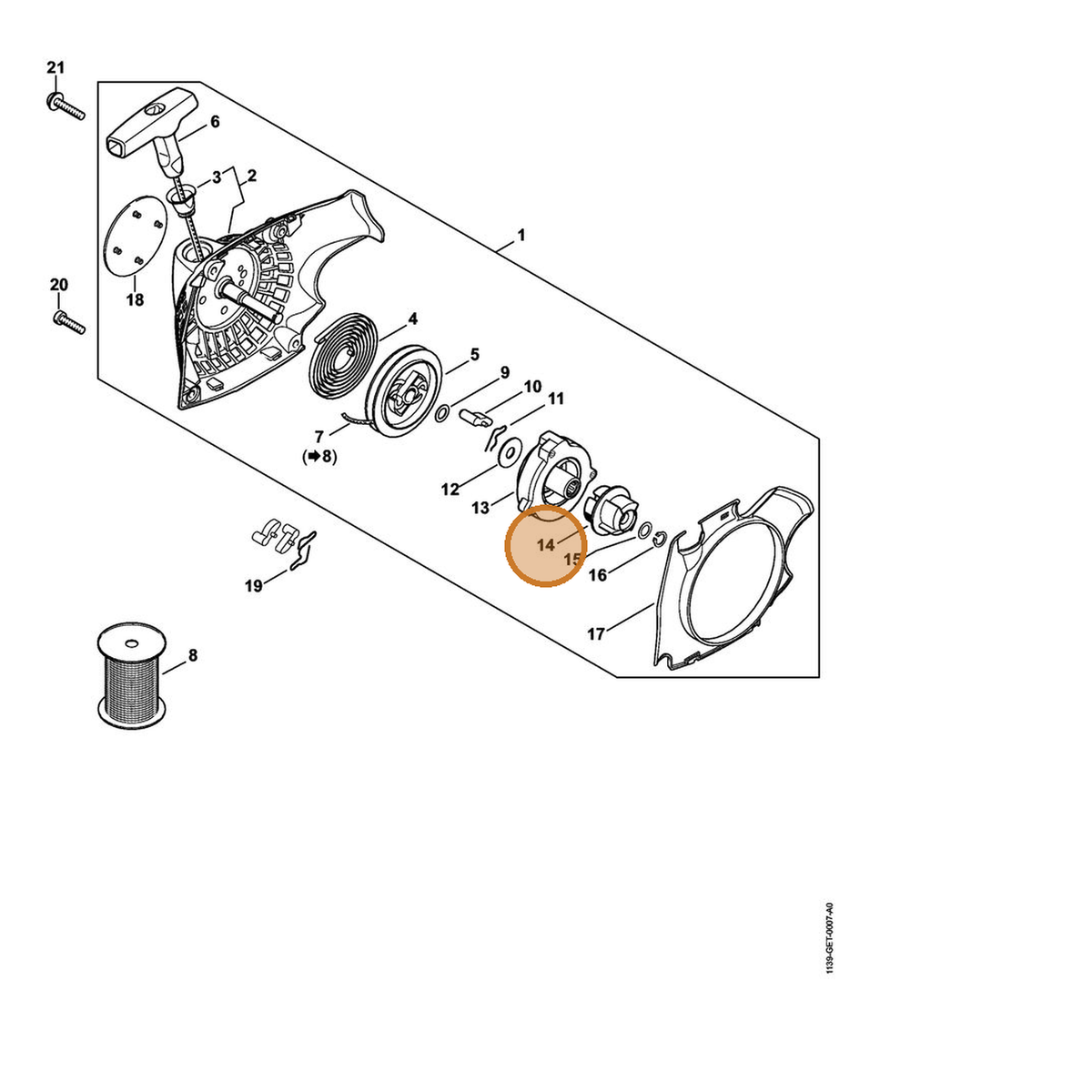 STIHL part 1139-195-2000 — IPL diagram snippet (6x zoom, amber highlight)