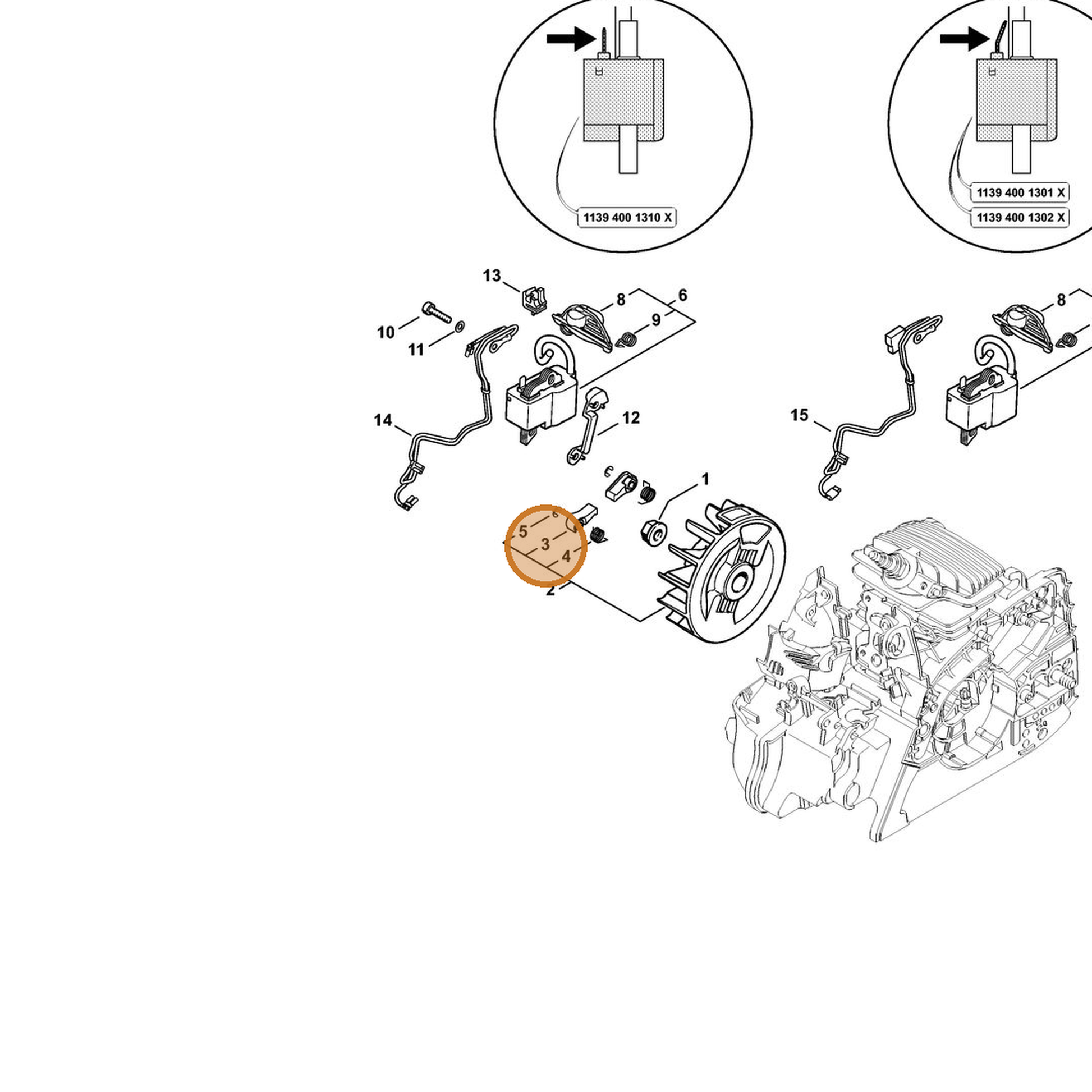 STIHL part 1139-195-7200 — IPL diagram snippet (6x zoom, amber highlight)