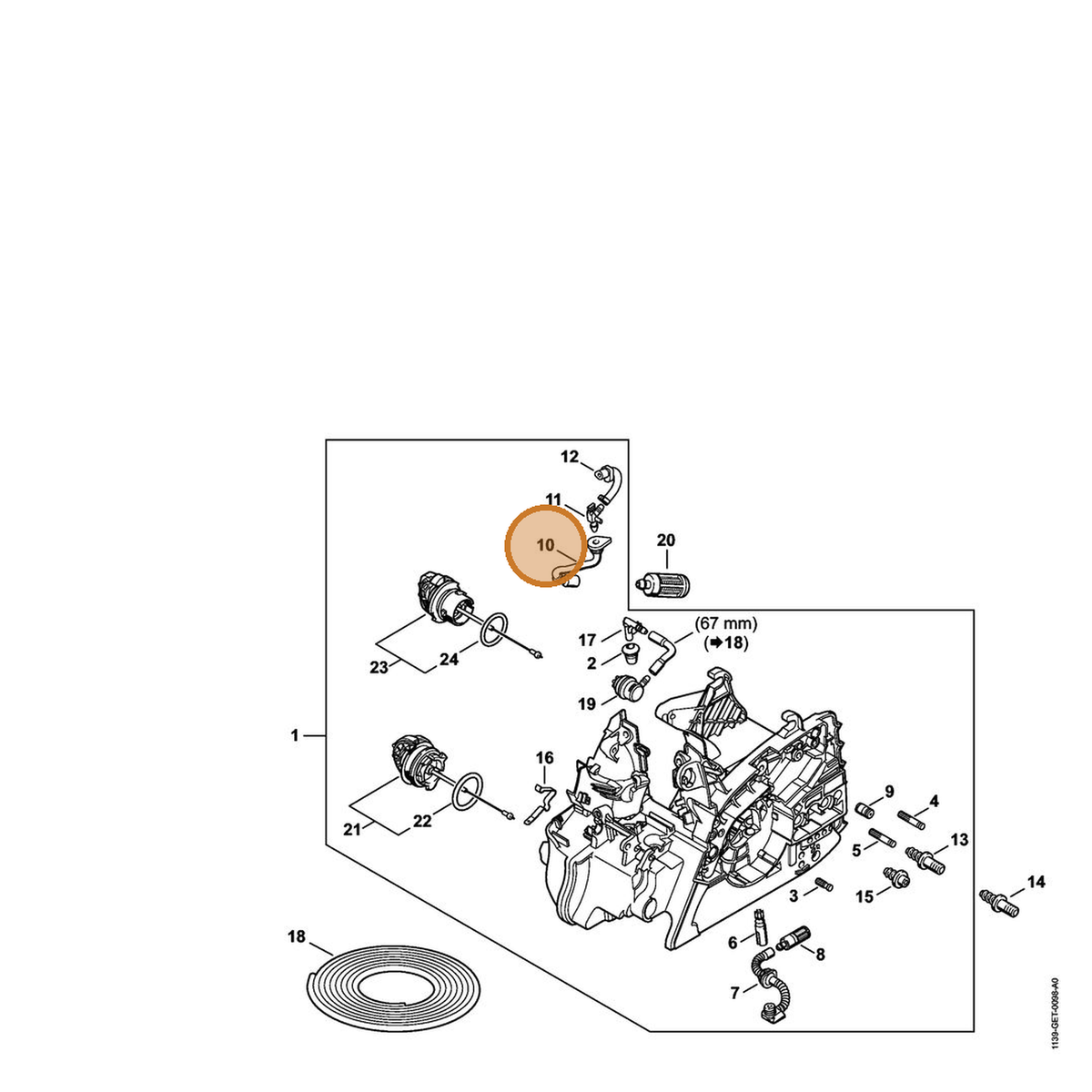 STIHL part 1139-358-7700 — IPL diagram snippet (6x zoom, amber highlight)
