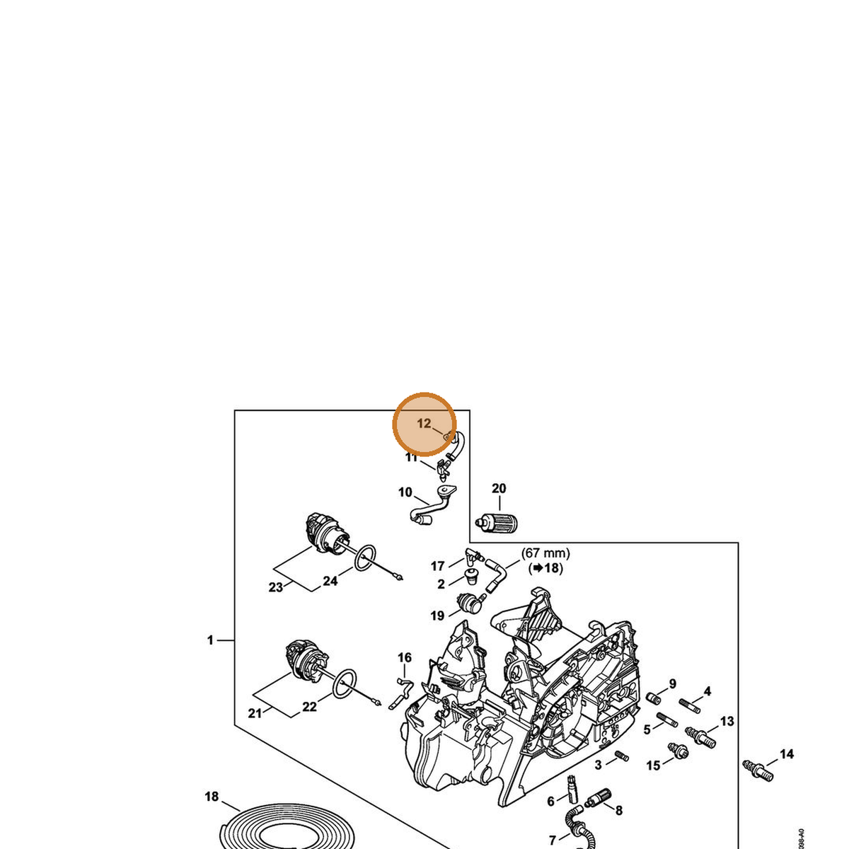 STIHL part 1139-358-7706 — IPL diagram snippet (6x zoom, amber highlight)