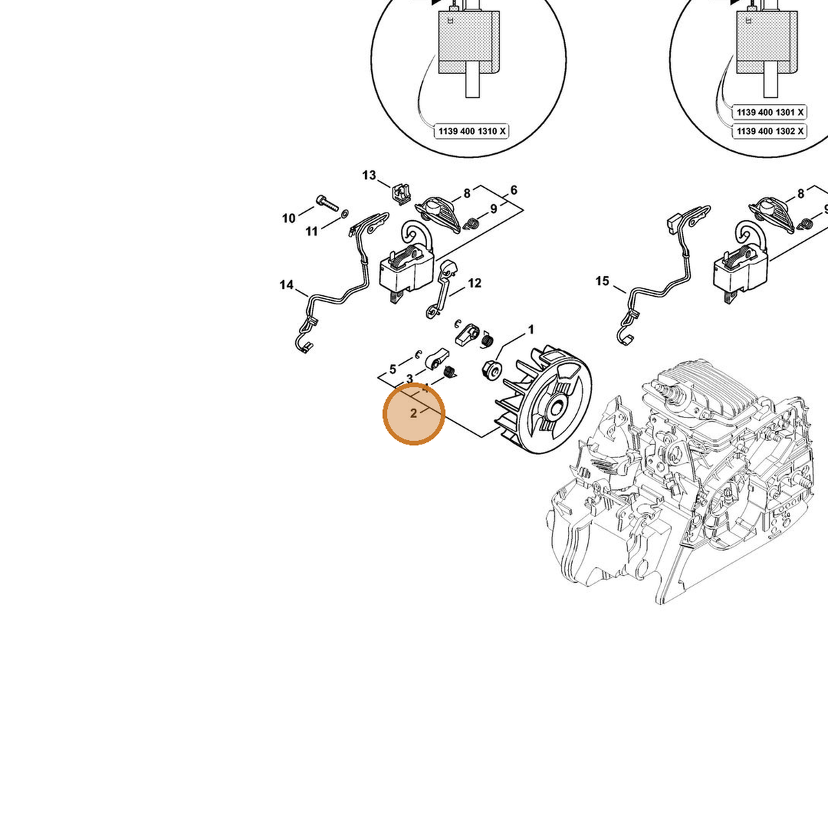 STIHL part 1139-400-1203 — IPL diagram snippet (6x zoom, amber highlight)