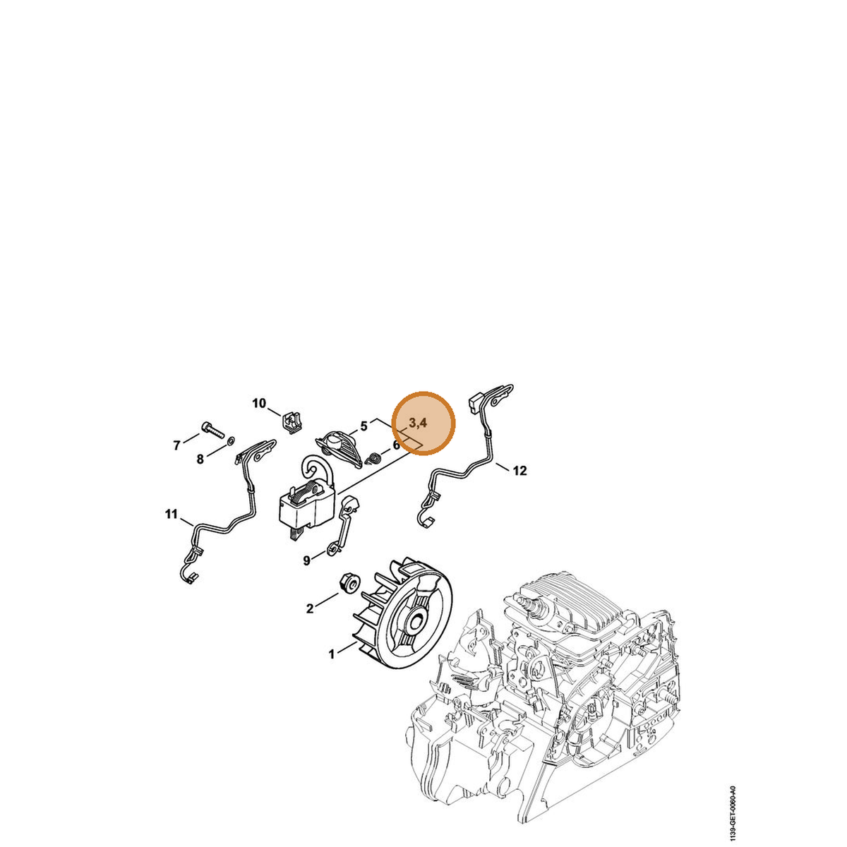 STIHL part 1139-400-1307 — IPL diagram snippet (6x zoom, amber highlight)