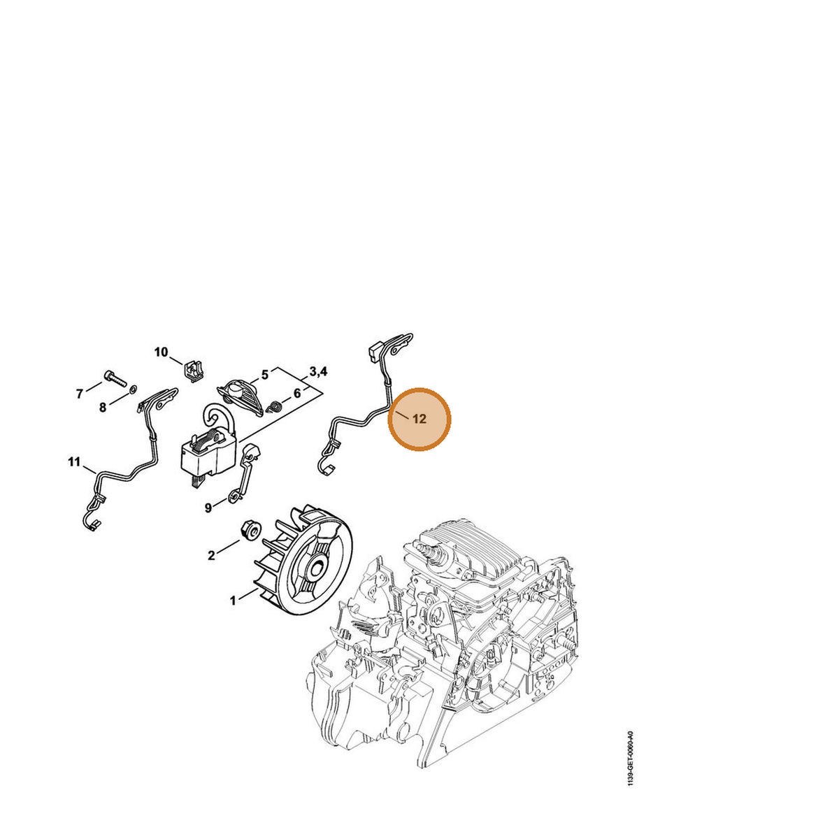 STIHL part 1139-440-3000 — IPL diagram snippet (6x zoom, amber highlight)