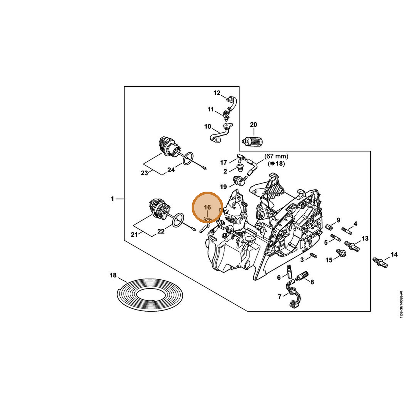 STIHL part 1139-442-1601 — IPL diagram snippet (6x zoom, amber highlight)