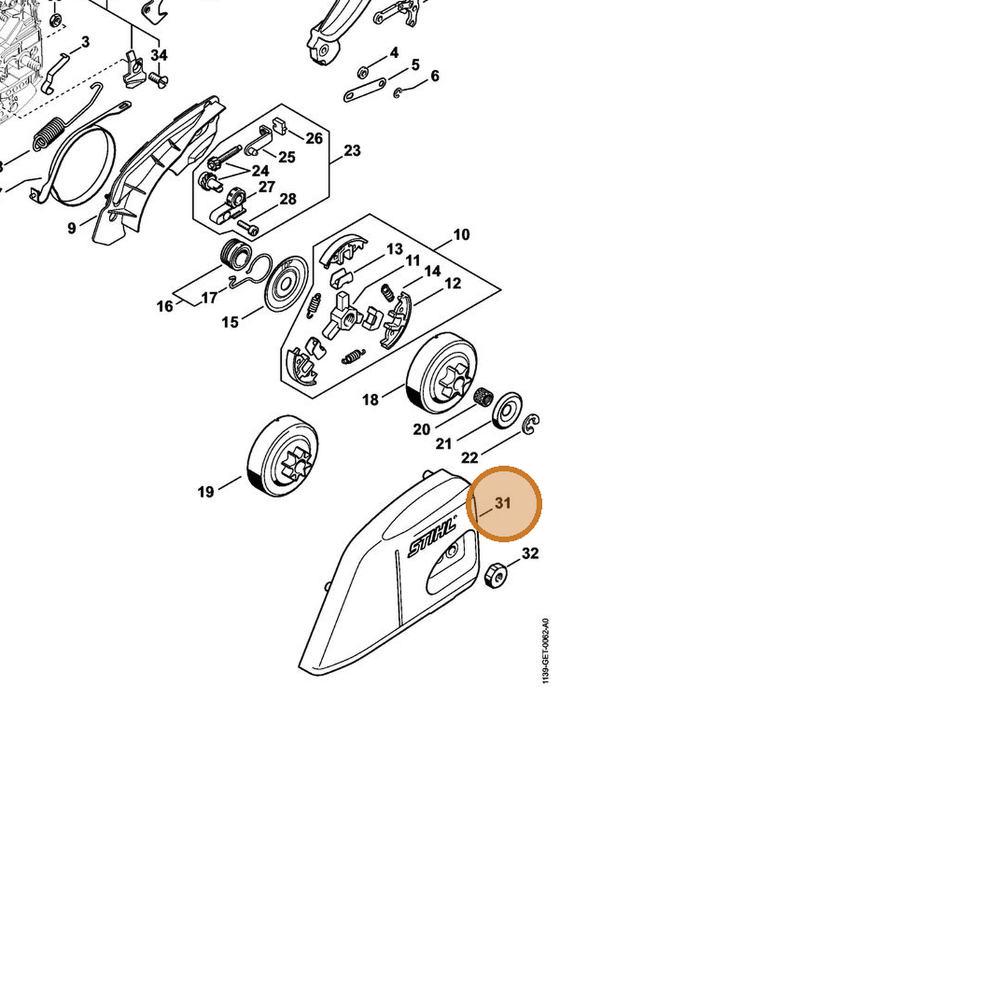 STIHL part 1139-640-1700 — IPL diagram snippet (6x zoom, amber highlight)