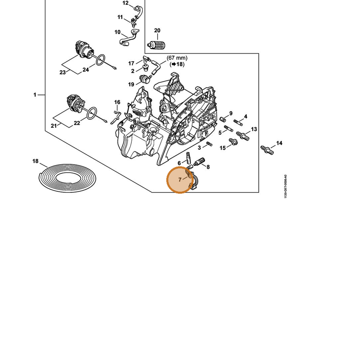 STIHL part 1139-647-4000 — IPL diagram snippet (6x zoom, amber highlight)
