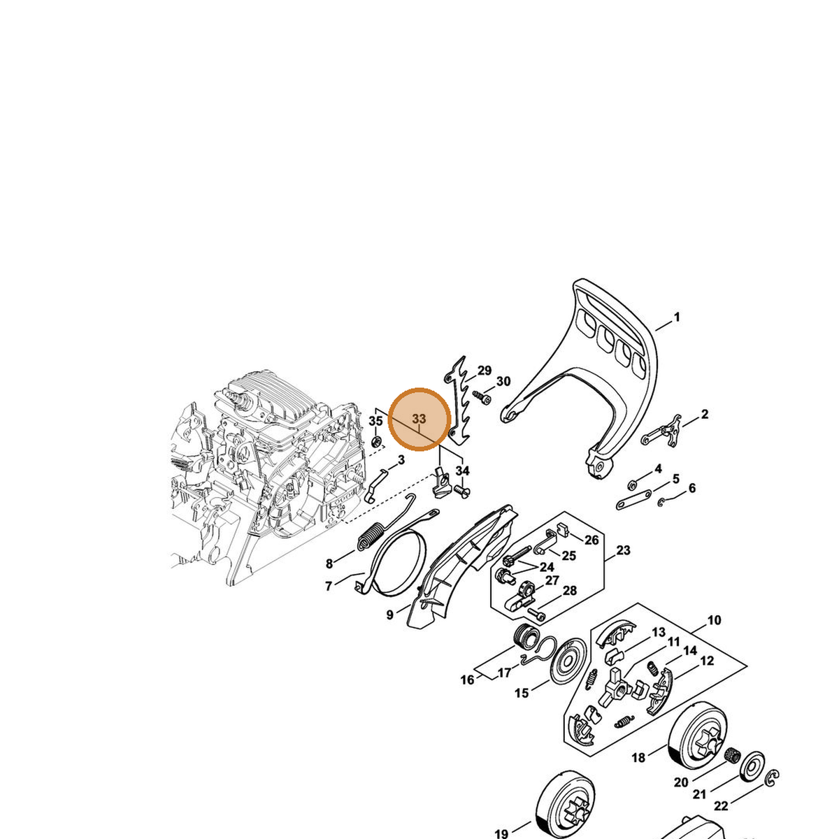 STIHL part 1139-650-7700 — IPL diagram snippet (6x zoom, amber highlight)
