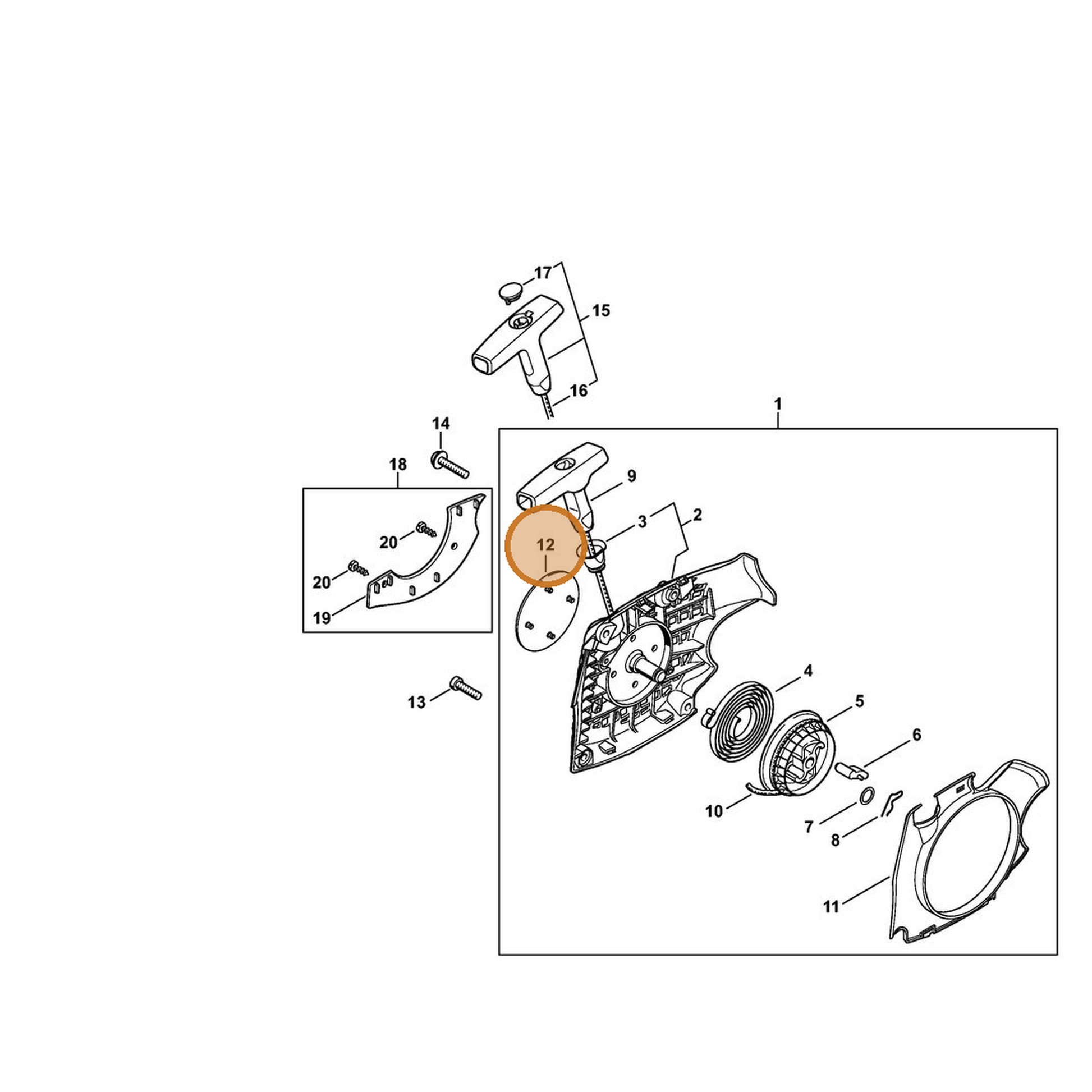 STIHL part 1139-967-1500 — IPL diagram snippet (6x zoom, amber highlight)