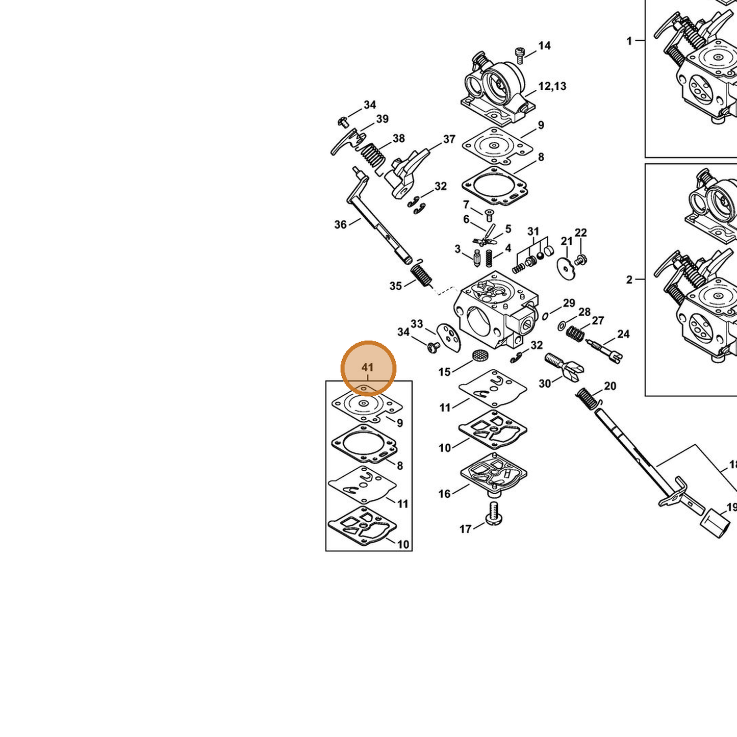 STIHL part 1140-007-1004 — IPL diagram snippet (6x zoom, amber highlight)