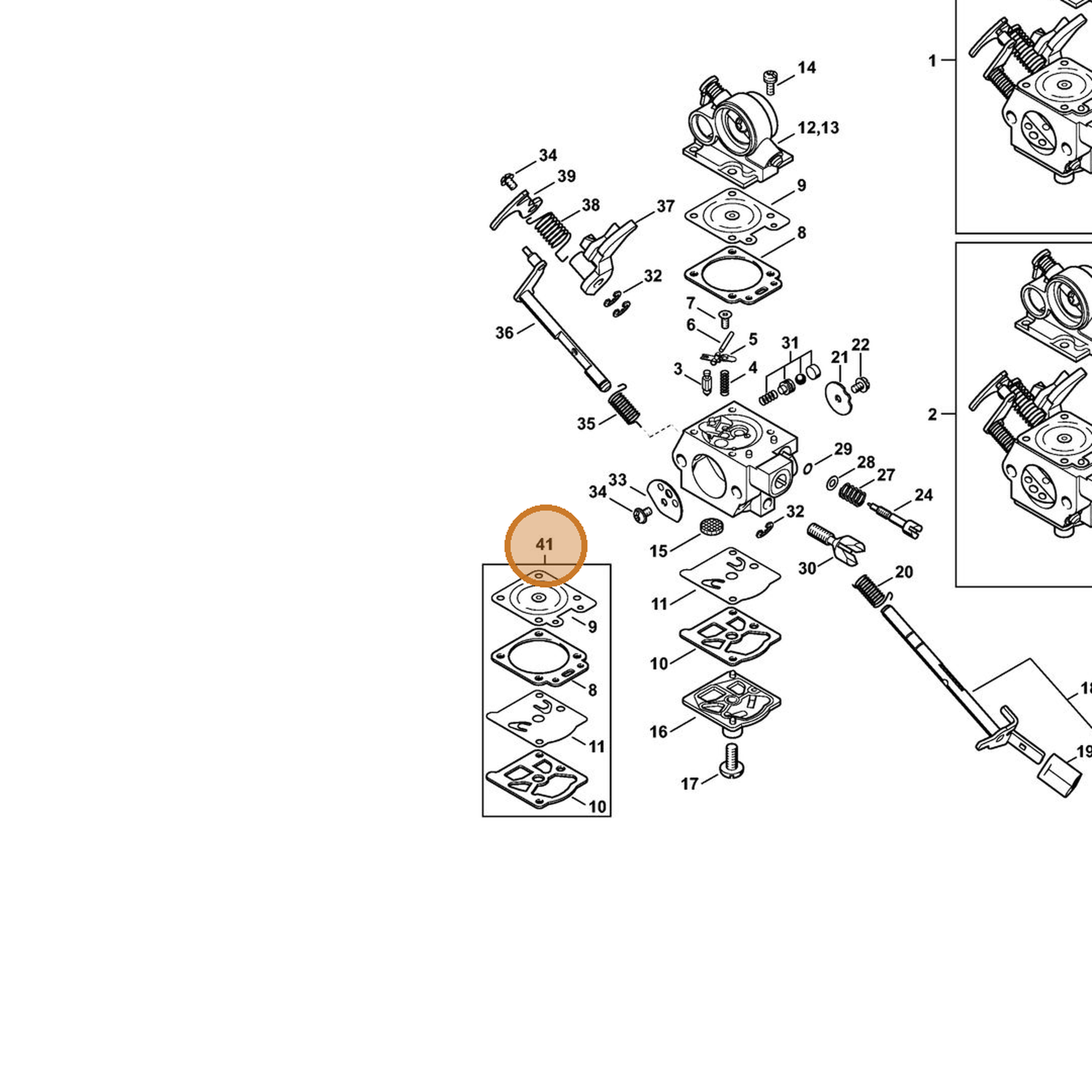 STIHL part 1140-007-1004 — IPL diagram snippet (6x zoom, amber highlight)