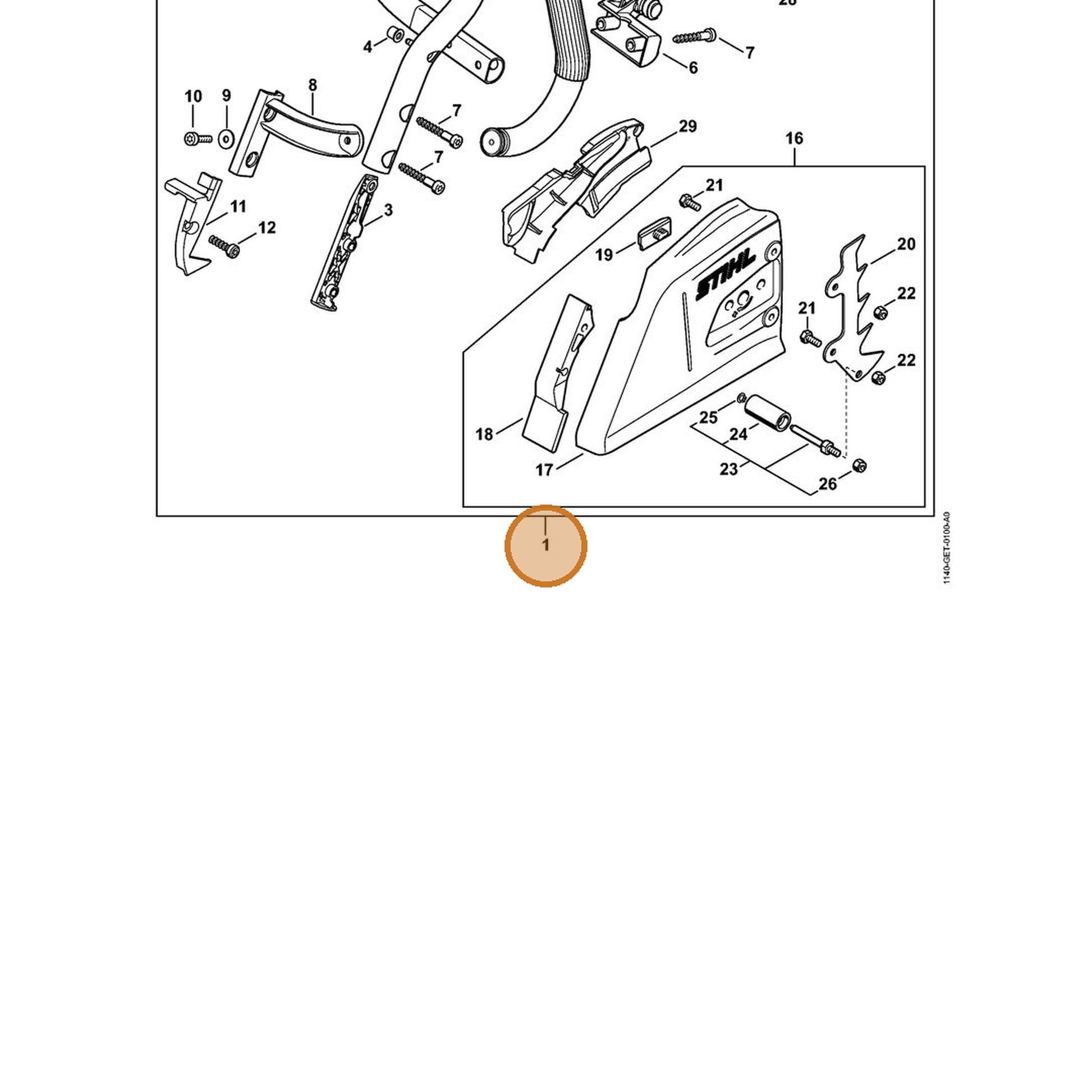 STIHL part 1140-007-1012 — IPL diagram snippet (6x zoom, amber highlight)