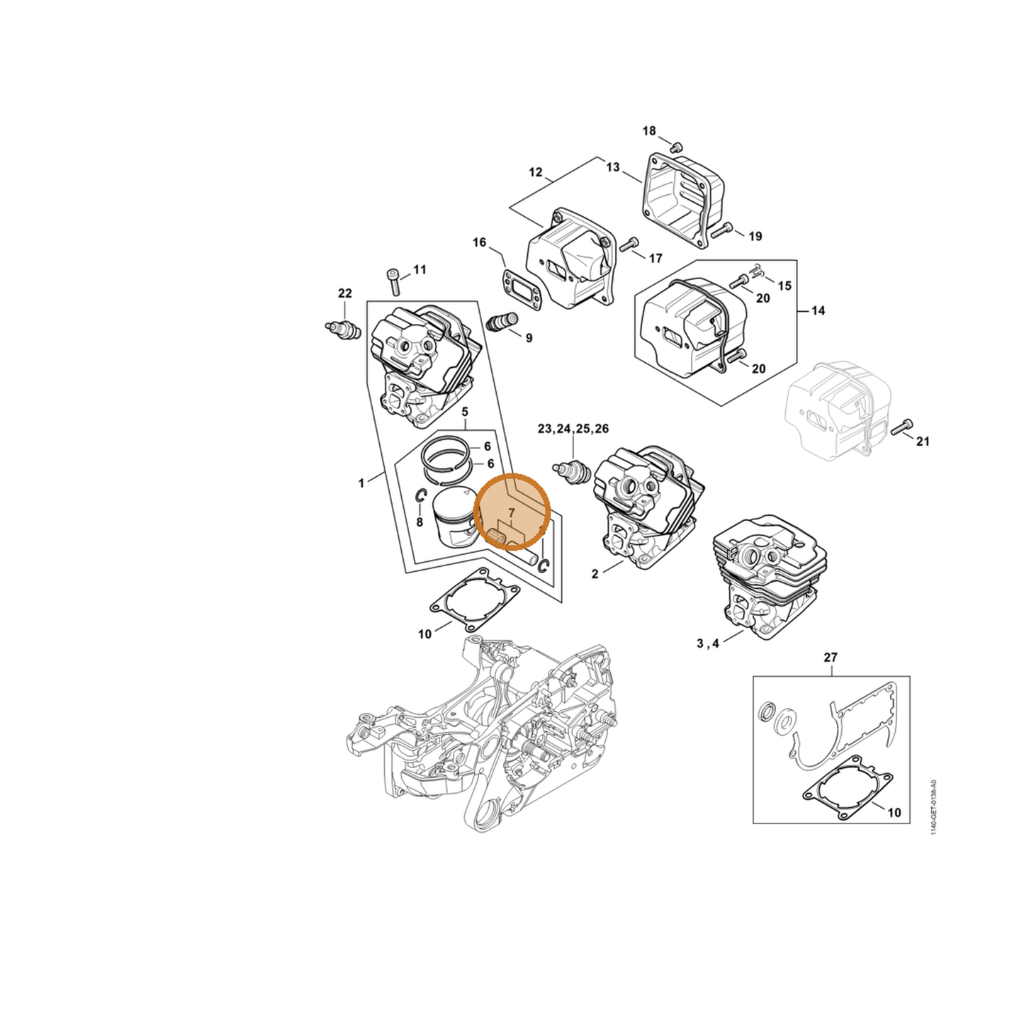 STIHL part 1140-007-1013 — IPL diagram snippet (6x zoom, amber highlight)