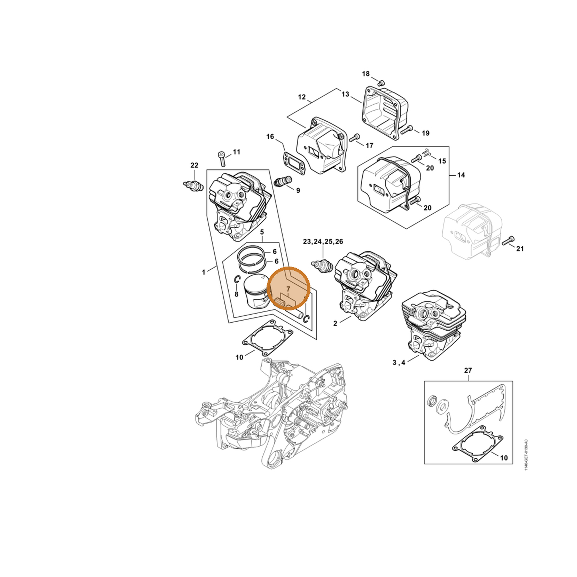 STIHL part 1140-007-1013 — IPL diagram snippet (6x zoom, amber highlight)