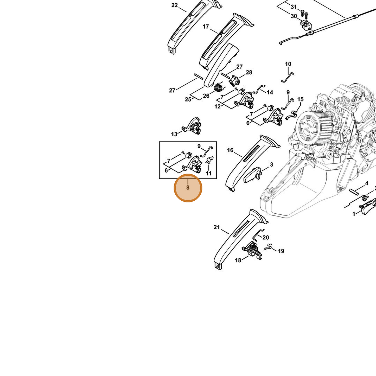 STIHL part 1140-007-1015 — IPL diagram snippet (6x zoom, amber highlight)