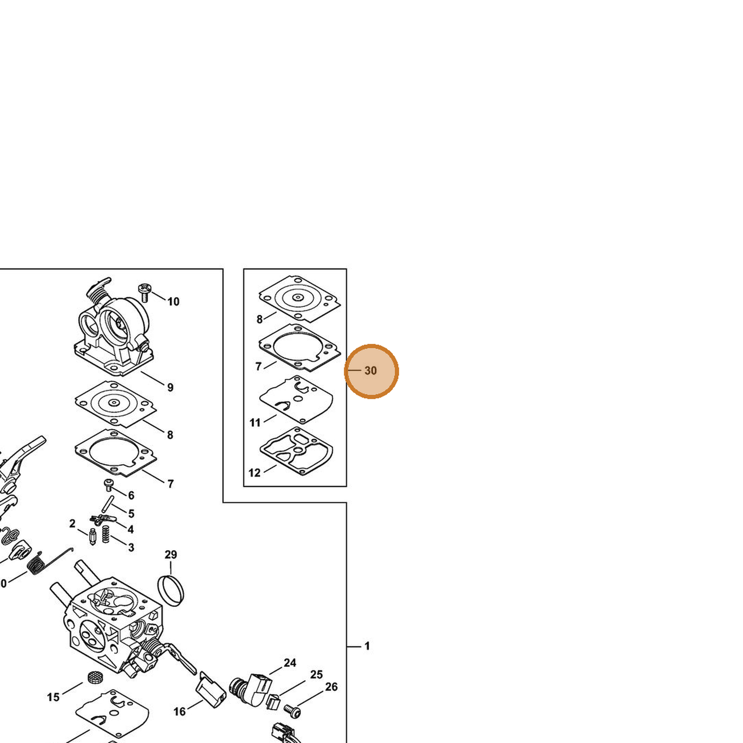 STIHL part 1140-007-1703 — IPL diagram snippet (6x zoom, amber highlight)
