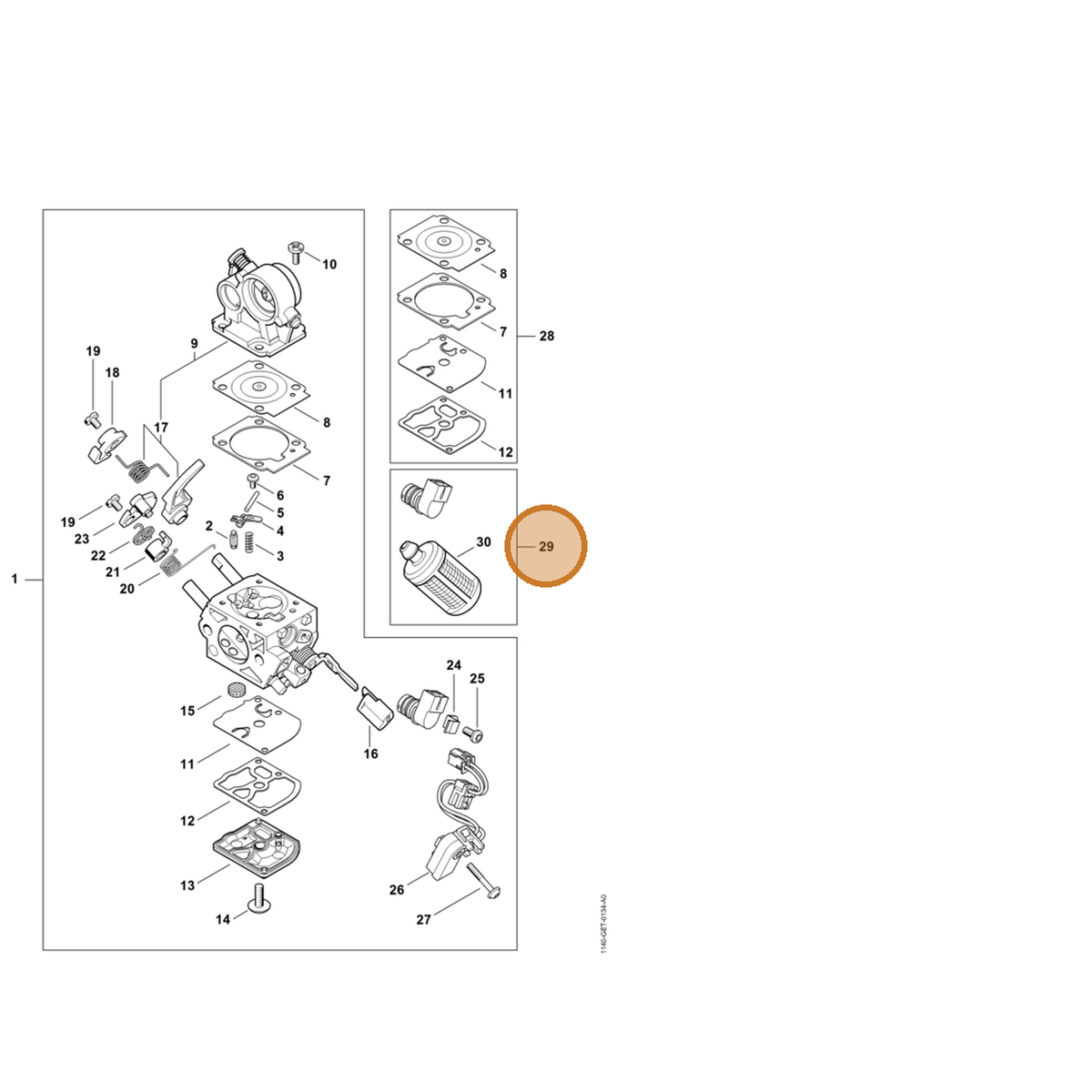 STIHL part 1140-007-1802 — IPL diagram snippet (6x zoom, amber highlight)