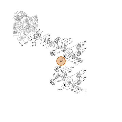 STIHL part 1140-007-2500 — IPL diagram snippet (6x zoom, amber highlight)