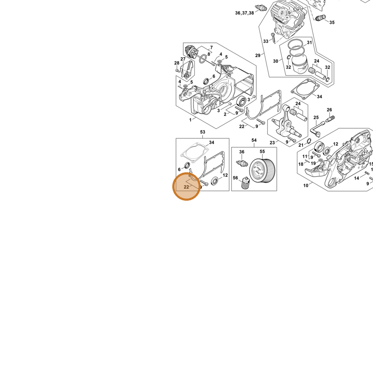 STIHL part 1140-020-9700 — IPL diagram snippet (6x zoom, amber highlight)