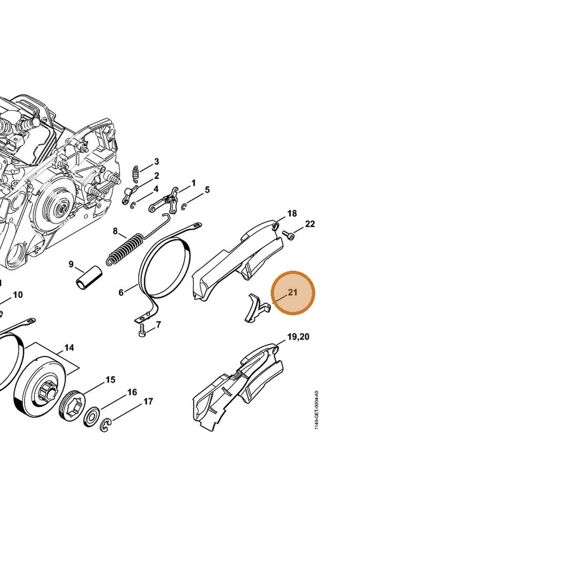 STIHL part 1140-021-1102 — IPL diagram snippet (6x zoom, amber highlight)