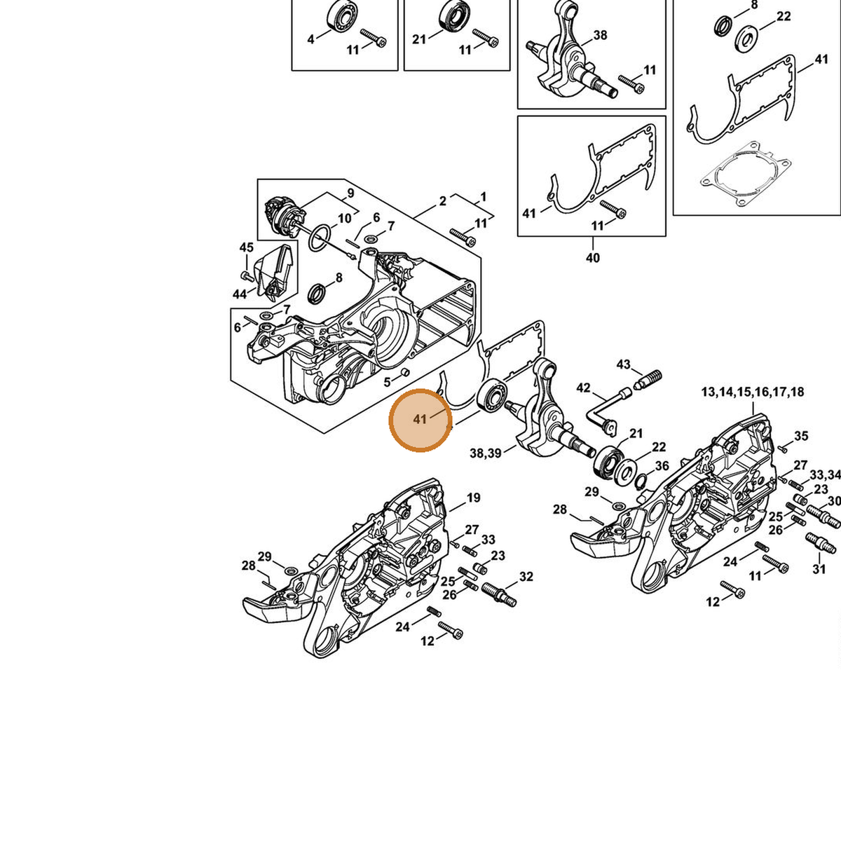 STIHL part 1140-029-0500 — IPL diagram snippet (6x zoom, amber highlight)