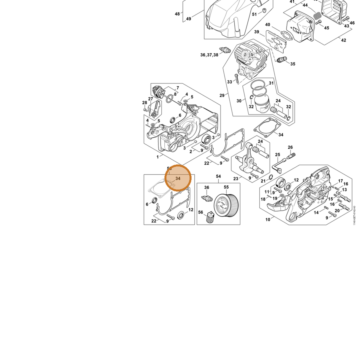 STIHL part 1140-029-2302 — IPL diagram snippet (6x zoom, amber highlight)