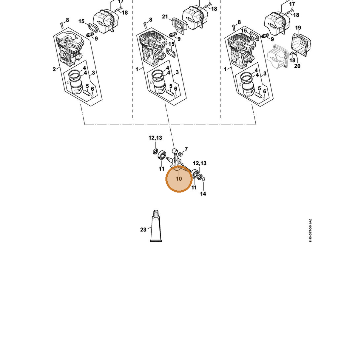 STIHL part 1140-030-0401 — IPL diagram snippet (6x zoom, amber highlight)