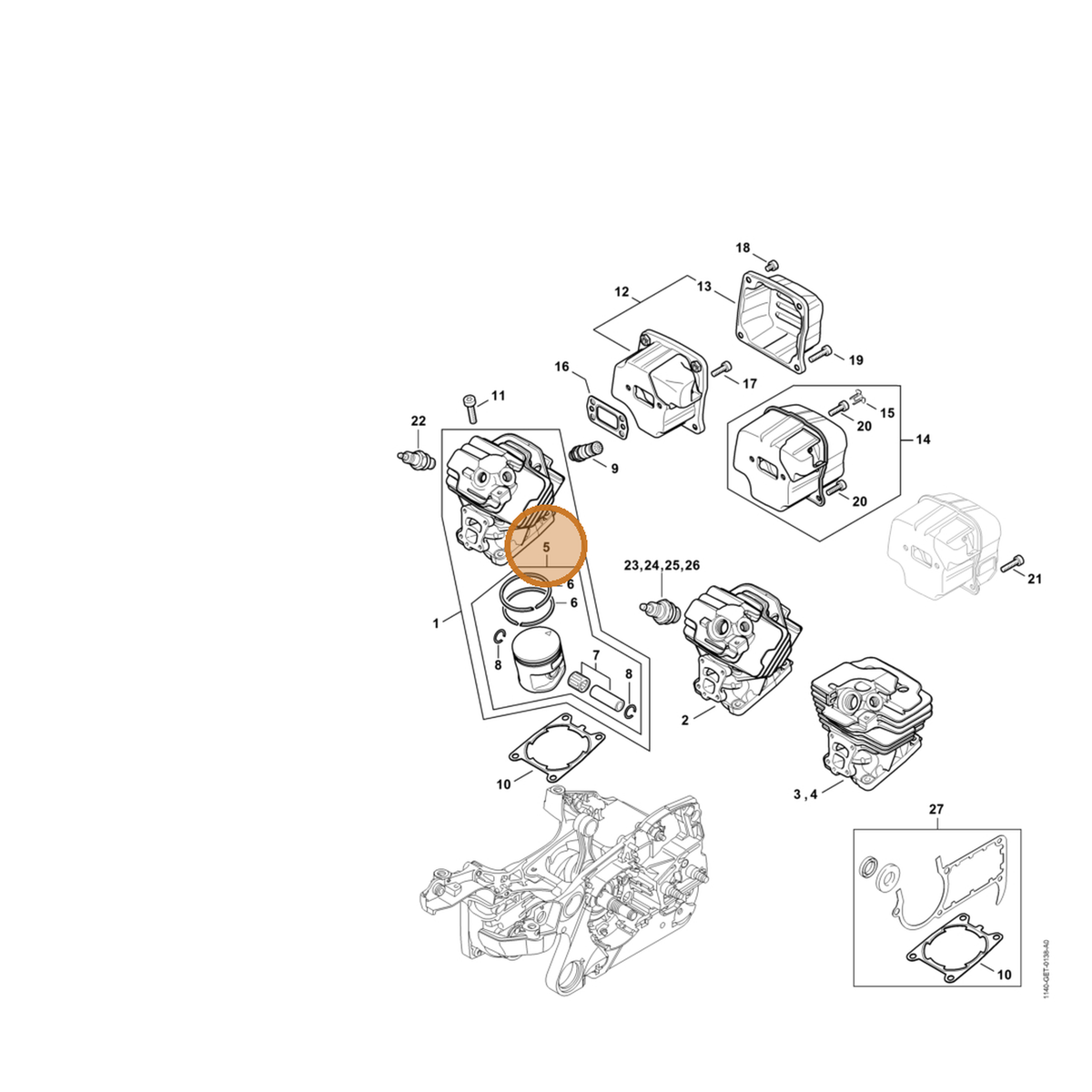 STIHL part 1140-030-2017 — IPL diagram snippet (6x zoom, amber highlight)