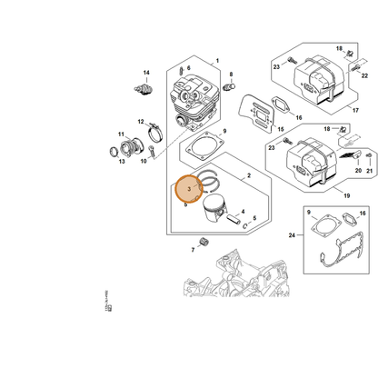 STIHL part 1140-034-3008 — IPL diagram snippet (6x zoom, amber highlight)