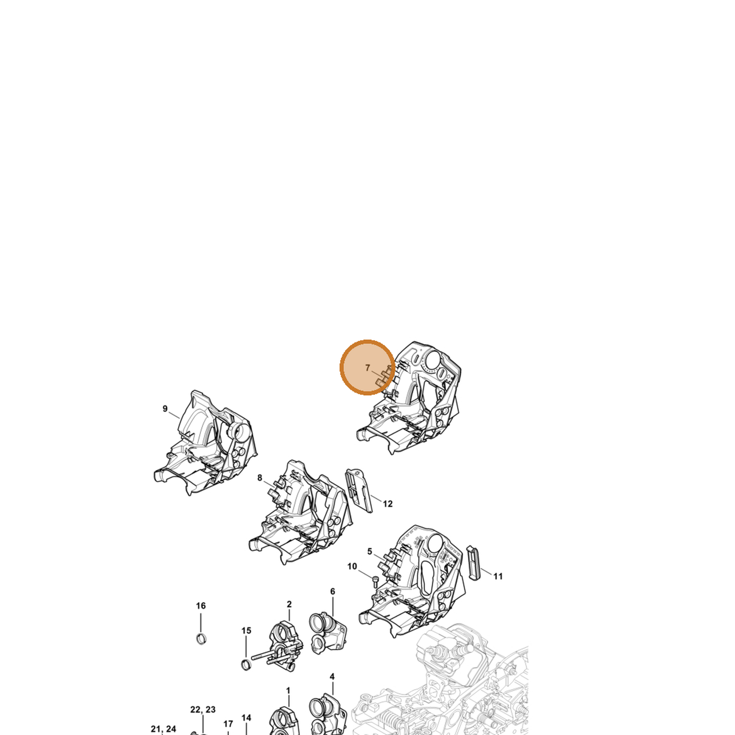 STIHL part 1140-080-0907 — IPL diagram snippet (6x zoom, amber highlight)