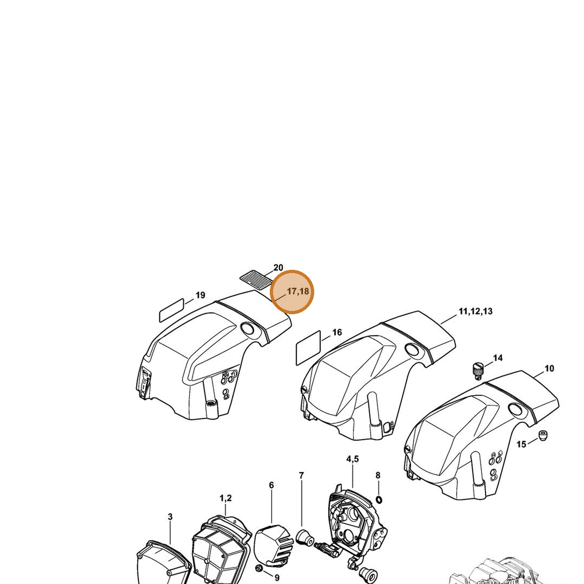 STIHL part 1140-080-1625 — IPL diagram snippet (6x zoom, amber highlight)