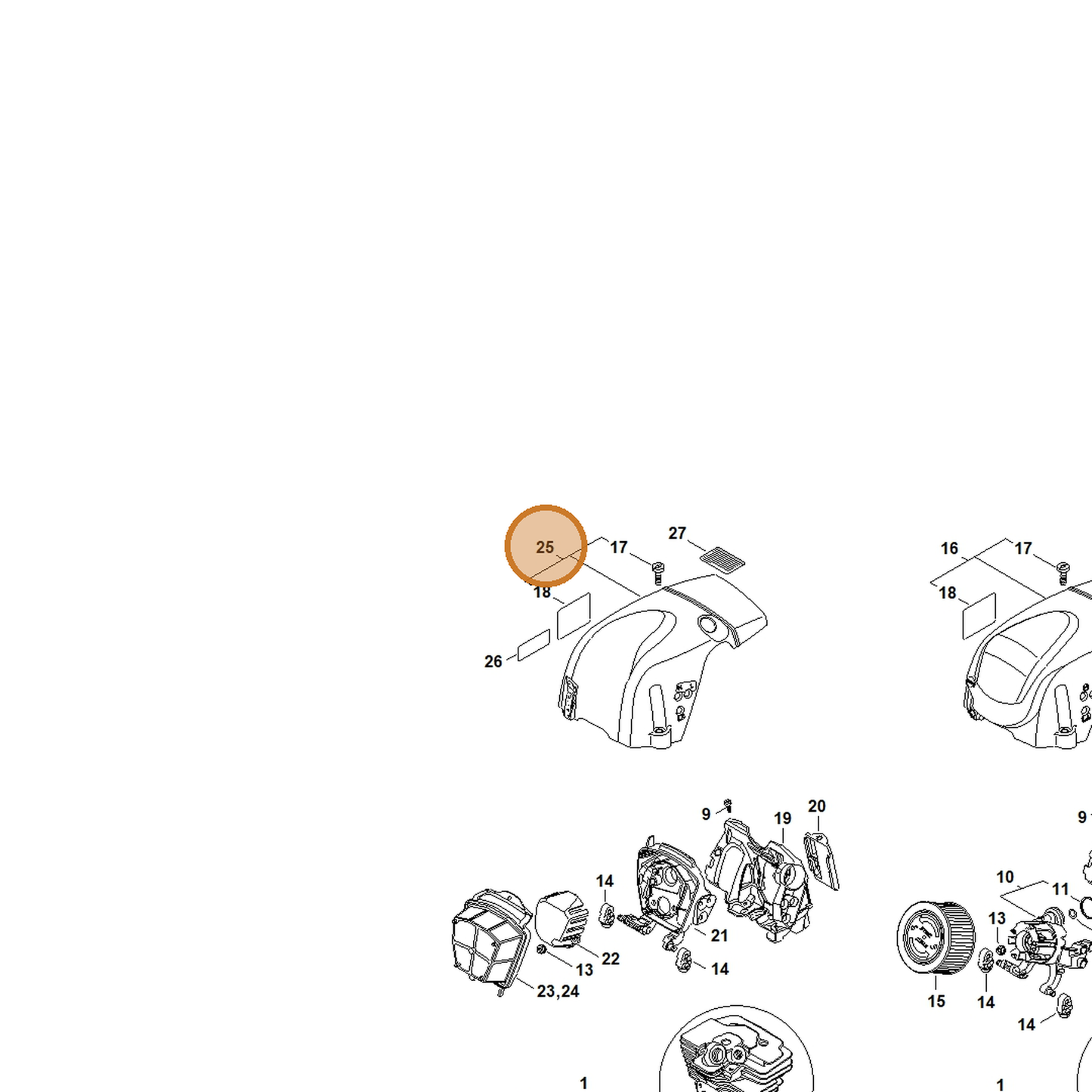 STIHL part 1140-080-1627 — IPL diagram snippet (6x zoom, amber highlight)