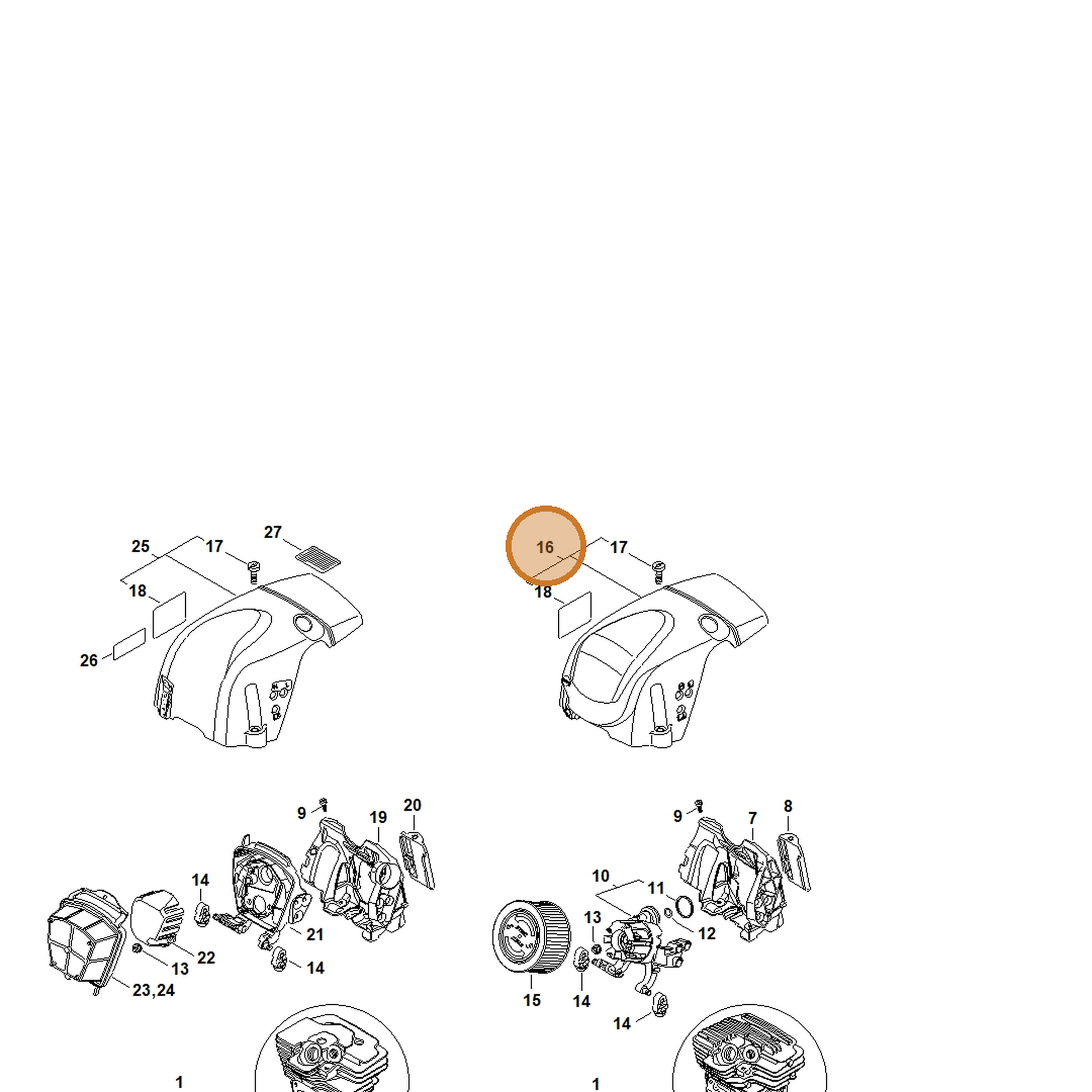 STIHL part 1140-080-1628 — IPL diagram snippet (6x zoom, amber highlight)
