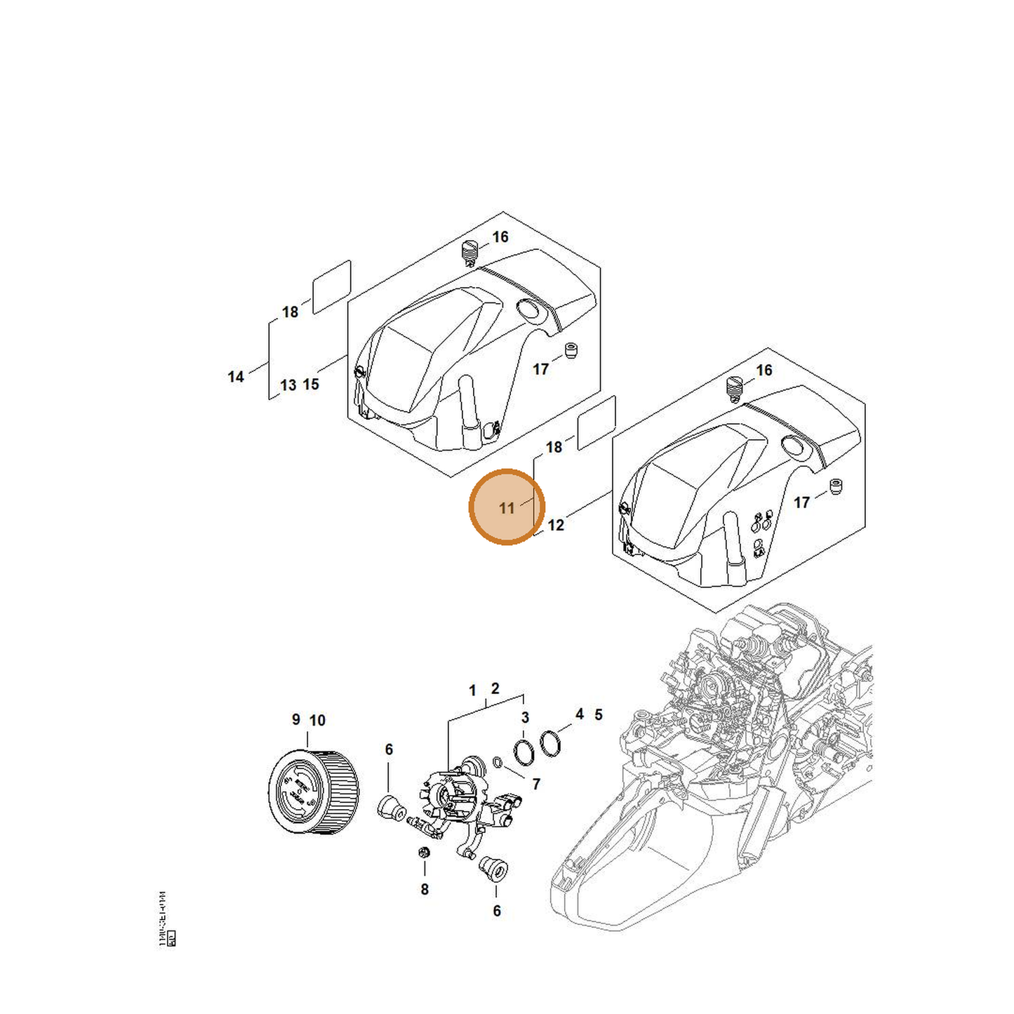 STIHL part 1140-080-1639 — IPL diagram snippet (6x zoom, amber highlight)