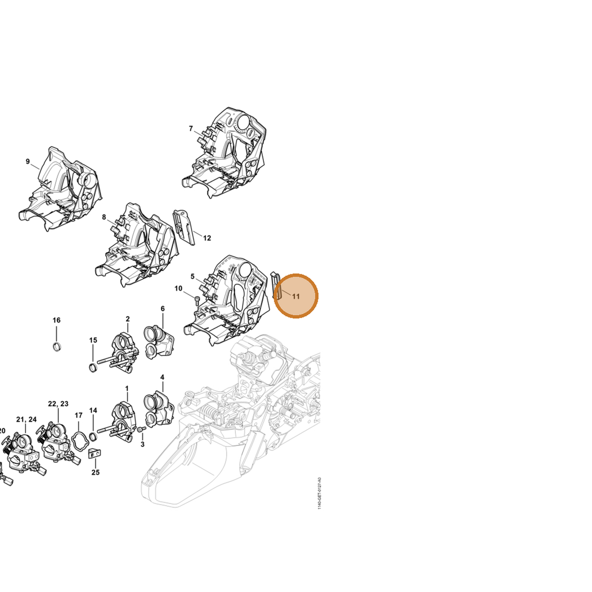 STIHL part 1140-084-4102 — IPL diagram snippet (6x zoom, amber highlight)