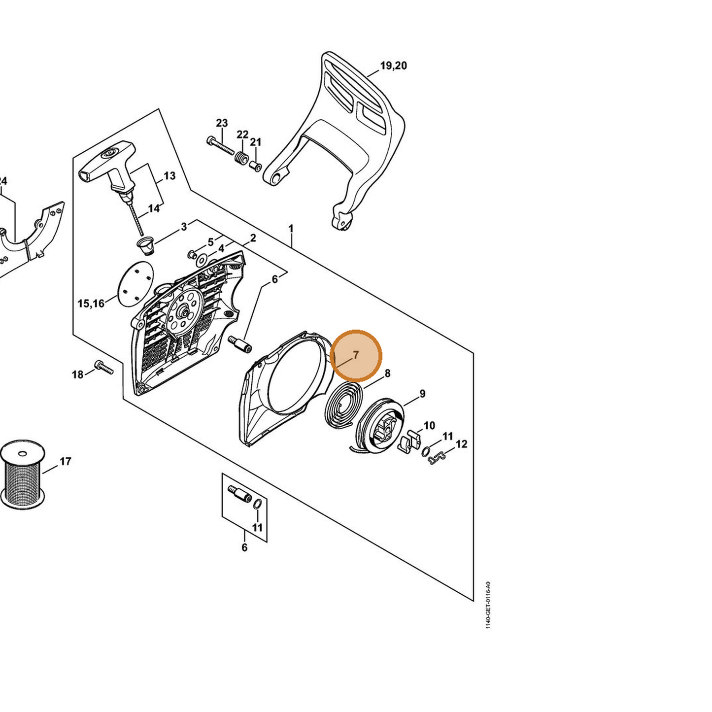 STIHL part 1140-084-7800 — IPL diagram snippet (6x zoom, amber highlight)
