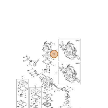 STIHL part 1140-120-0205 — IPL diagram snippet (6x zoom, amber highlight)