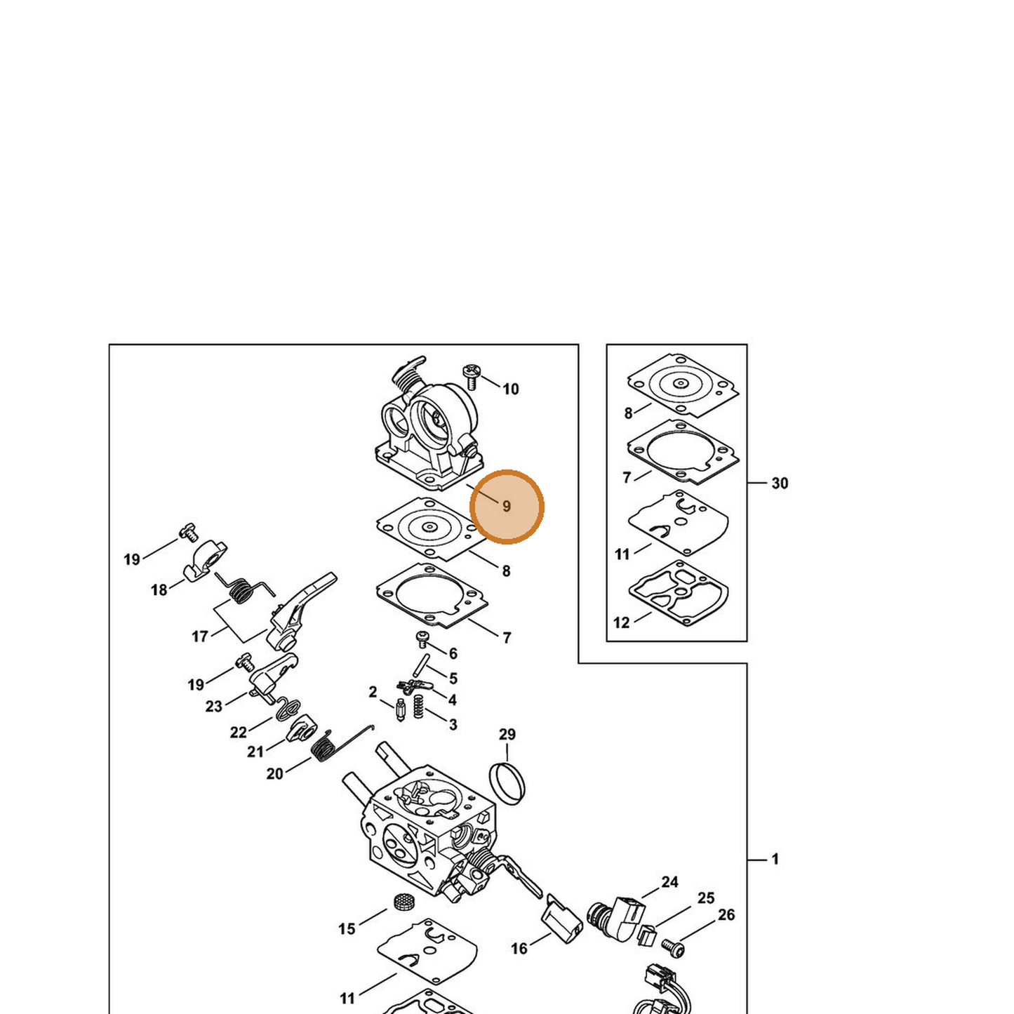 STIHL part 1140-120-0206 — IPL diagram snippet (6x zoom, amber highlight)