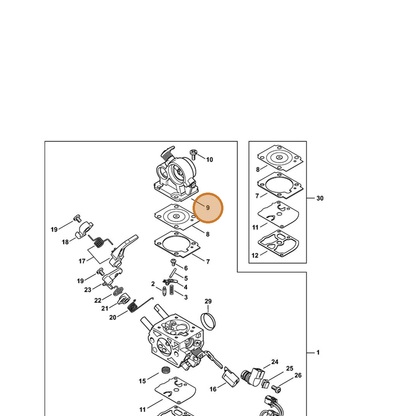 STIHL part 1140-120-0206 — IPL diagram snippet (6x zoom, amber highlight)
