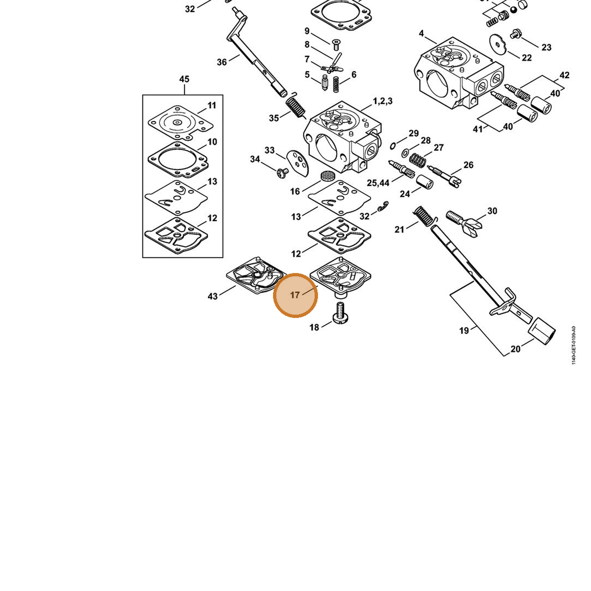STIHL part 1140-120-0800 — IPL diagram snippet (6x zoom, amber highlight)